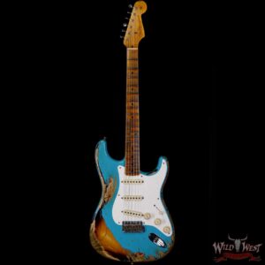 Fender Custom Shop Limited Edition 1957 Stratocaster Heavy Relic Hand-Wound Pickups Taos Turquoise over 2 Tone Sunburst - Image 3