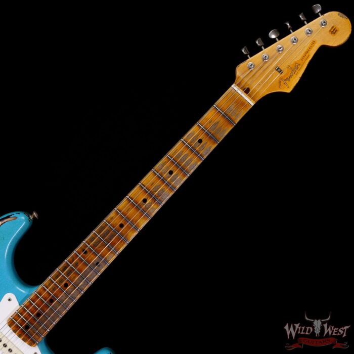 Fender Custom Shop Limited Edition 1957 Stratocaster Heavy Relic Hand-Wound Pickups Taos Turquoise over 2 Tone Sunburst - Image 4