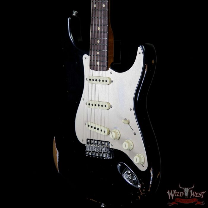 Fender Custom Shop Roasted 1960 Stratocaster Relic AAA Birdseye Maple Neck 3A Rosewood Slab Board Aged Black - Image 2