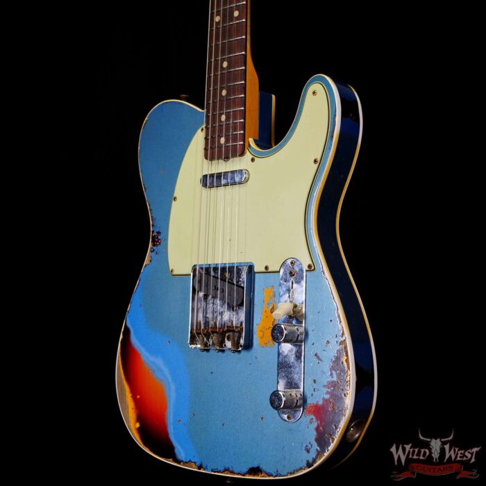 Fender Custom Shop 1960 Telecaster Custom Hand-Wound Pickups Heavy Relic Lake Placid Blue over 3 Tone Sunburst - Image 2
