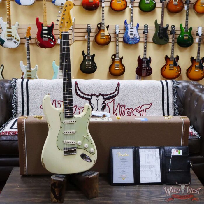 Fender Custom Shop 1962 Stratocaster Hardtail Hand-Wound Pickups AAA Dark Rosewood Slab Board Relic Vintage White 6.70 LBS - Image 6