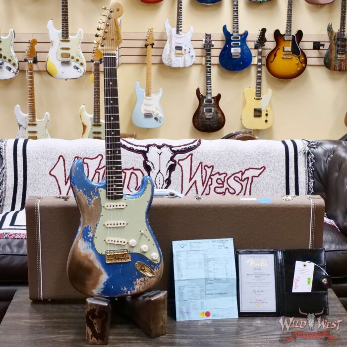 Fender Custom Shop Wild West Guitars 25th Anniversary 1960 Stratocaster Madagascar Rosewood Fretboard Heavy Relic Lake Placid Blue 7.60 LBS - Image 6