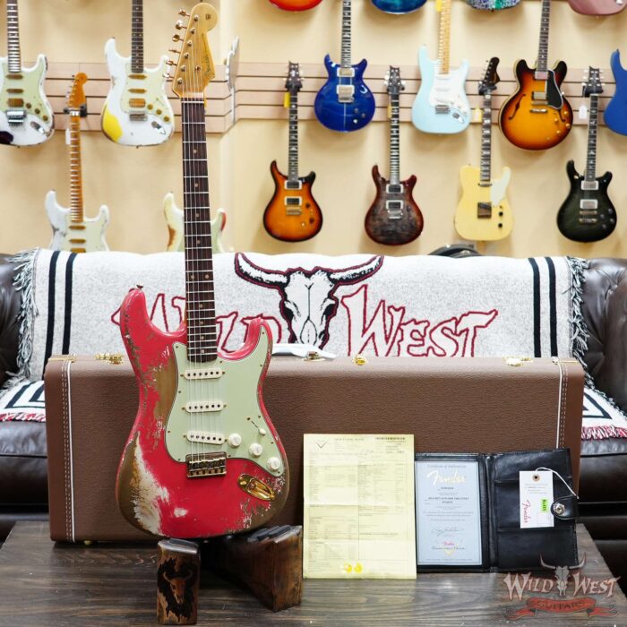 Fender Custom Shop Wild West Guitars 25th Anniversary 1960 Stratocaster Hardtail Madagascar Rosewood Fretboard Heavy Relic Fiesta Red 7.20 - Image 6