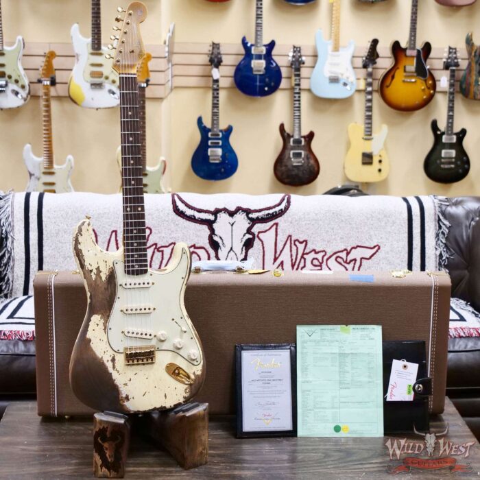 Fender Custom Shop Wild West Guitars 25th Anniversary 1960 Stratocaster Hardtail Madagascar Rosewood Fretboard Heavy Relic Vinatge White 7.35 LBS - Image 6