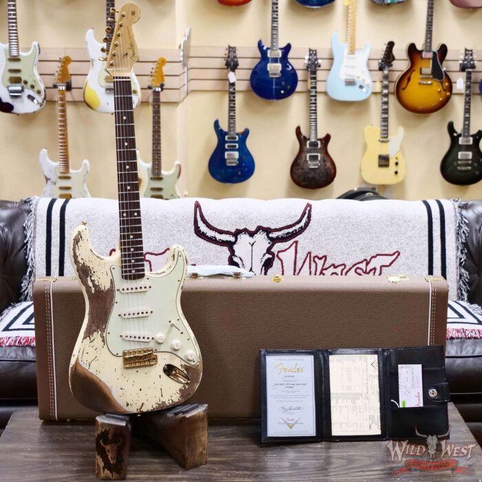 Fender Custom Shop Wild West Guitars 25th Anniversary 1960 Stratocaster Madagascar Rosewood Fretboard Heavy Relic Vintage White 7.75 LBS - Image 6