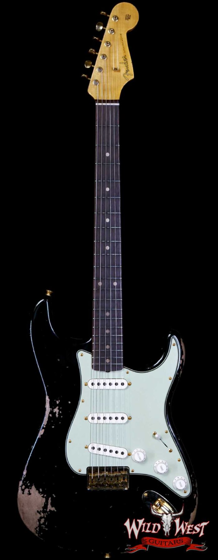 Fender Custom Shop Wild West Guitars 25th Anniversary 1960 Stratocaster Hardtail Madagascar Rosewood Fretboard Heavy Relic Black 7.15 LBS - Image 1
