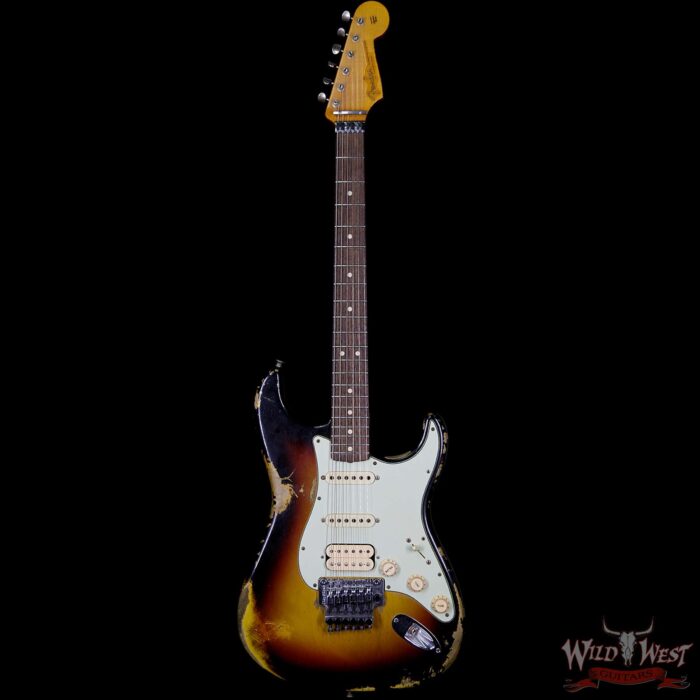 2015 Fender Custom Shop 1960 Stratocaster Relic HSS Floyd Rose Rosewood Fretboard 3 Tone Sunburst - Image 5