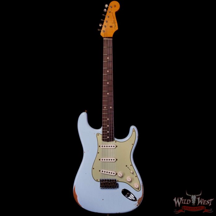 Fender Custom Shop 1962 Stratocaster Hand-Wound Pickups AAA Dark Rosewood Slab Board Relic Sonic Blue 7.65 LBS - Image 3