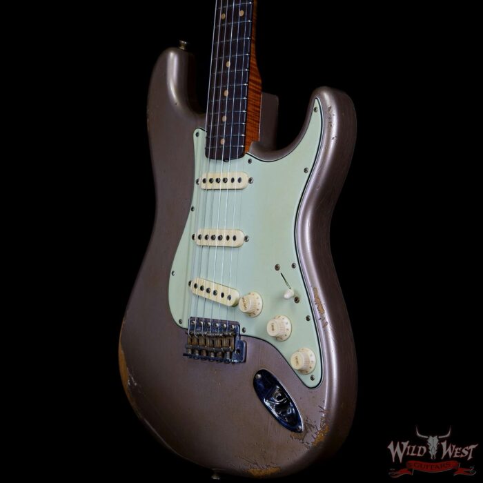 Fender Custom Shop Andy Hicks Masterbuilt 1961 Stratocaster Roasted Flame Maple Neck Brazilian Rosewood Board Relic Shoreline Gold - Image 2