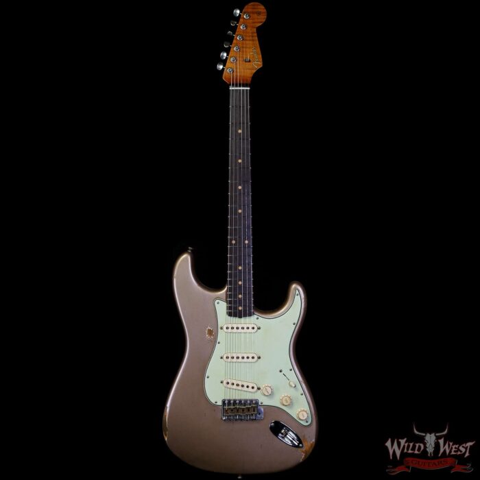 Fender Custom Shop Andy Hicks Masterbuilt 1961 Stratocaster Roasted Flame Maple Neck Brazilian Rosewood Board Relic Shoreline Gold - Image 3