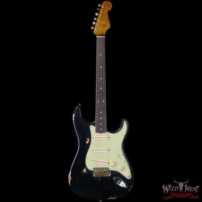 Fender Custom Shop Andy Hicks Masterbuilt 1961 Stratocaster Roasted Flame Maple Neck Brazilian Rosewood Board Relic Black - Image 3