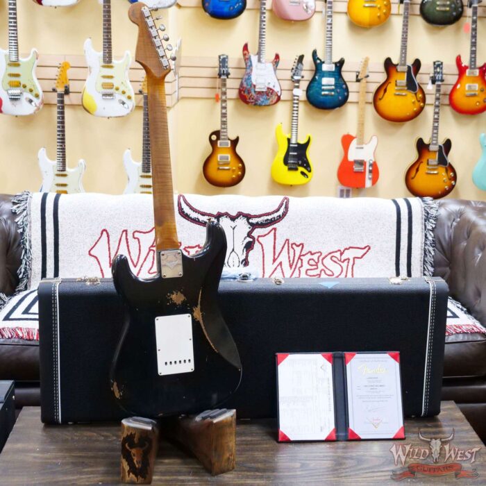 Fender Custom Shop Andy Hicks Masterbuilt 1961 Stratocaster Roasted Flame Maple Neck Brazilian Rosewood Board Relic Black - Image 10