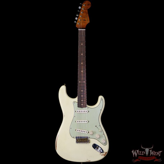 Fender Custom Shop Andy Hicks Masterbuilt 1961 Stratocaster Roasted Flame Maple Neck Brazilian Rosewood Board Relic Vintage White - Image 3
