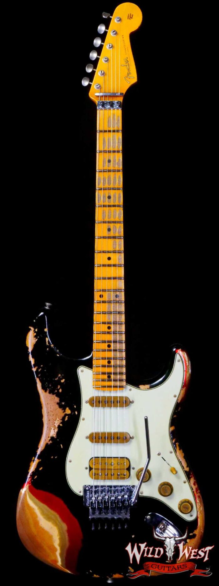Fender Custom Shop Wild West Black Lightning Stratocaster HSS Floyd Rose Maple Board 22 Frets Heavy Relic Candy Apple Red - Image 1