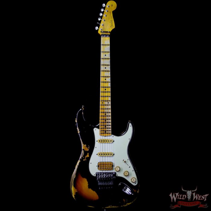 Fender Custom Shop Black Lightning Stratocaster Floyd Rose HSS Heavy Relic Rosewood Board 3 Tone Sunburst - Image 4