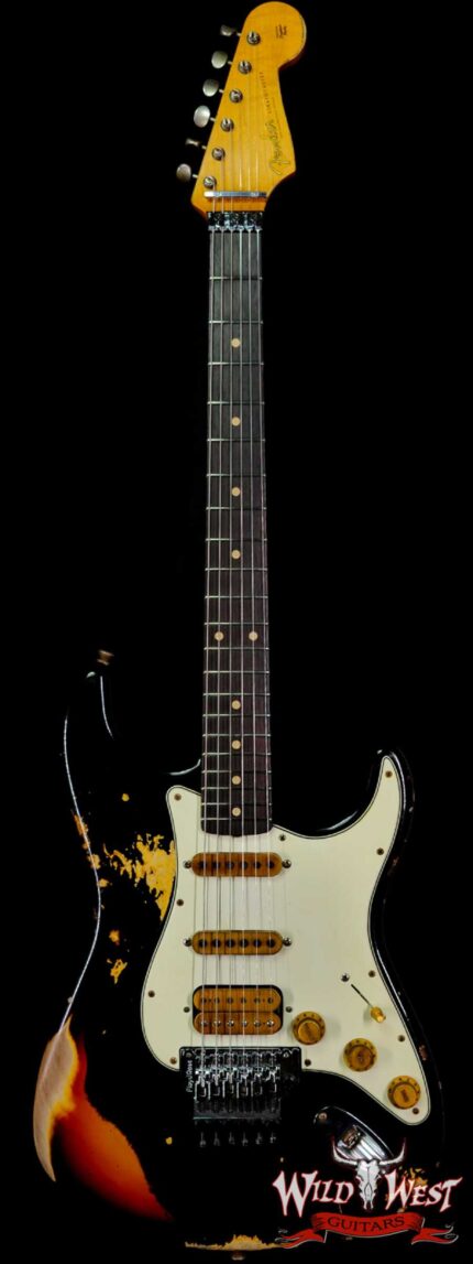 Fender Custom Shop Wild West Black Lightning Stratocaster Floyd Rose Heavy Relic Rosewood Board 3 Tone Sunburst