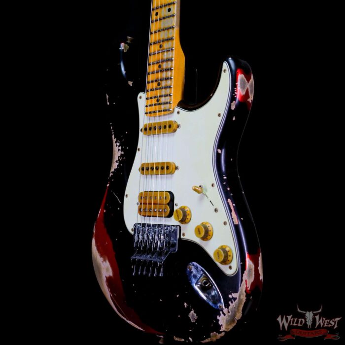 Fender Custom Shop Wild West Black Lightning Stratocaster HSS Floyd Rose Maple Board 22 Frets Heavy Relic Candy Apple Red - Image 2