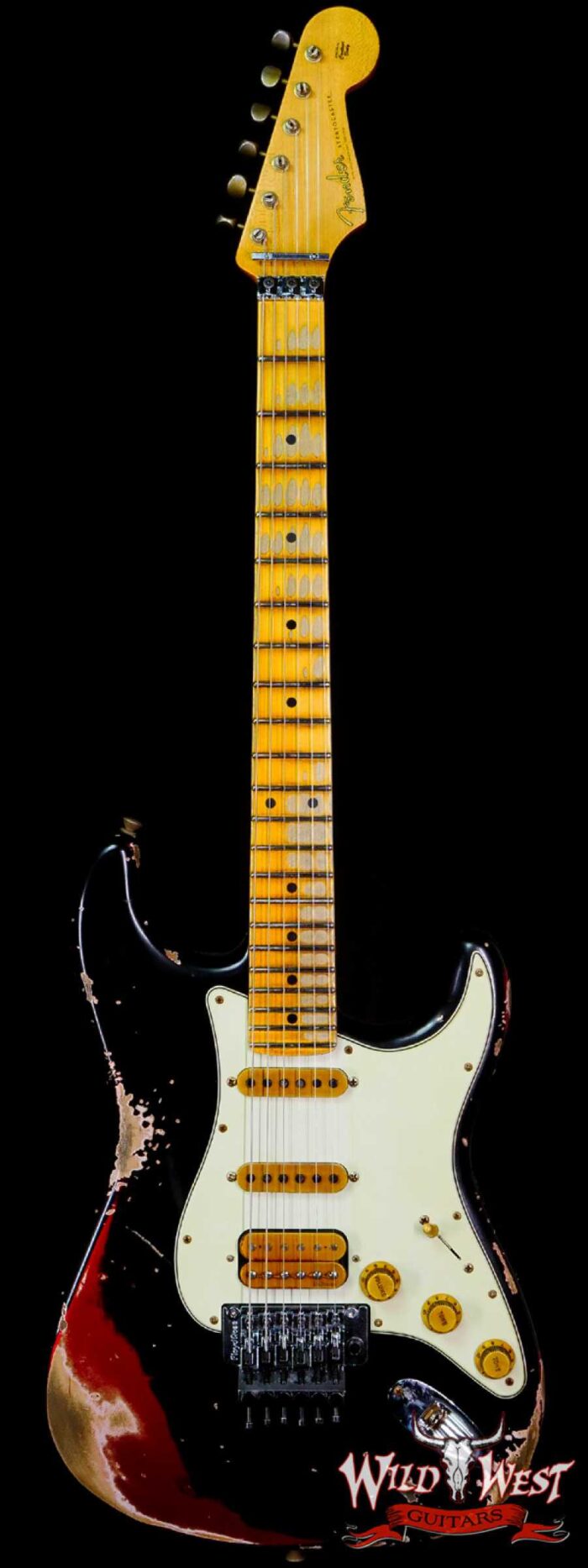 Fender Custom Shop Wild West Black Lightning Stratocaster HSS Floyd Rose Maple Board 22 Frets Heavy Relic Candy Apple Red - Image 1