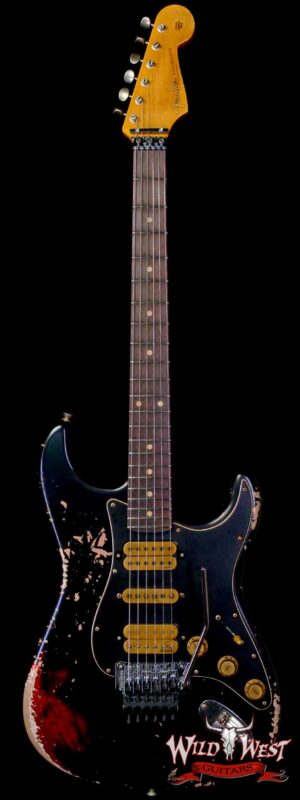 Fender Custom Shop Wild West Black Lightning Stratocaster Floyd Rose HSH Rosewood Board 22 Frets Heavy Relic Candy Apple Red 8.10 lbs