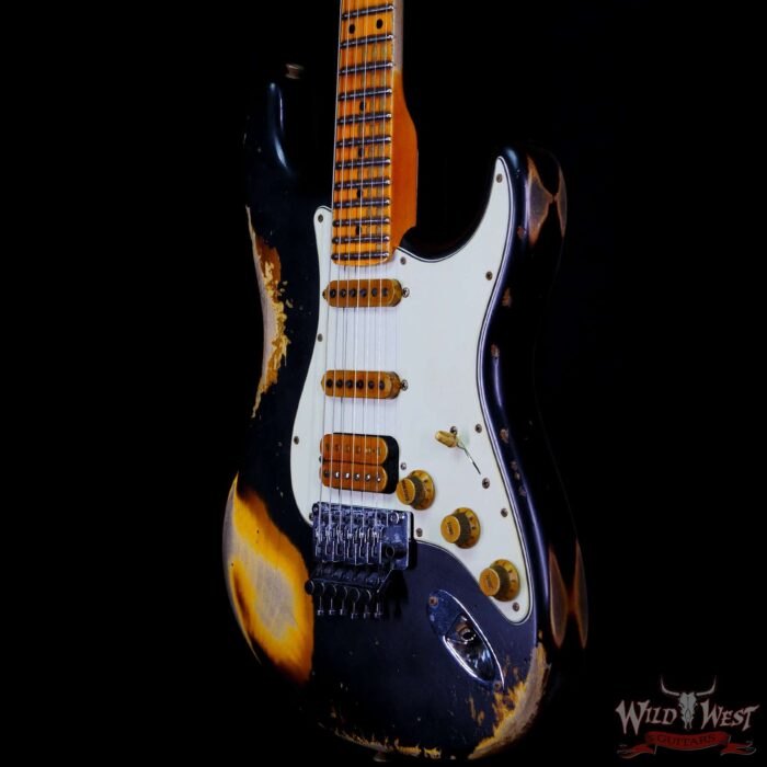 Fender Custom Shop Wild West Black Lightning Stratocaster HSS Floyd Rose Maple Board 22 Frets Heavy Relic 2 Tone Sunburst - Image 2