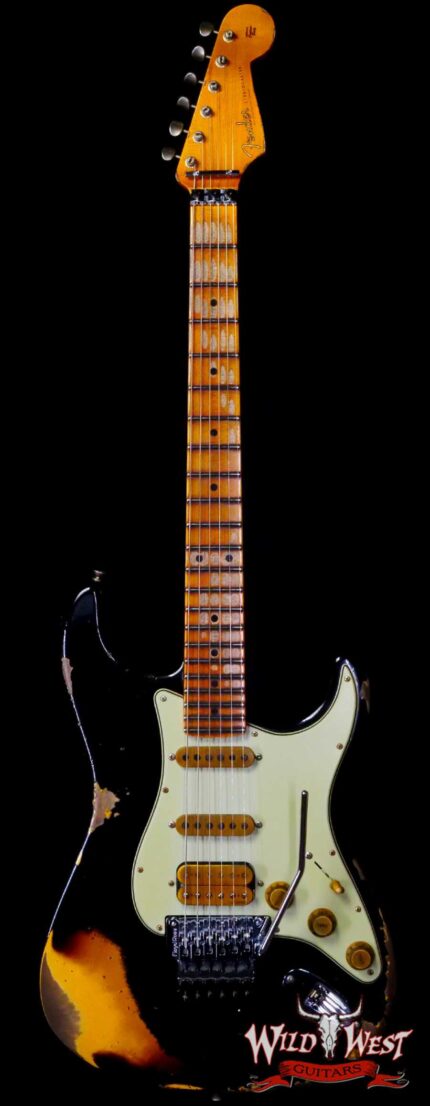 Fender Custom Shop Wild West Black Lightning Stratocaster HSS Floyd Rose Maple Board 22 Frets Heavy Relic 2 Tone Sunburst
