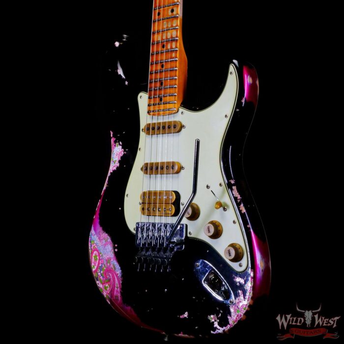 Fender Custom Shop Wild West Black Lightning Stratocaster HSS Floyd Rose Maple Board 22 Frets Heavy Relic Pink Paisley - Image 2