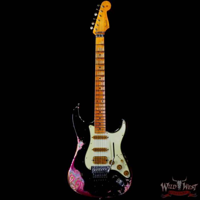 Fender Custom Shop Wild West Black Lightning Stratocaster HSS Floyd Rose Maple Board 22 Frets Heavy Relic Pink Paisley - Image 3