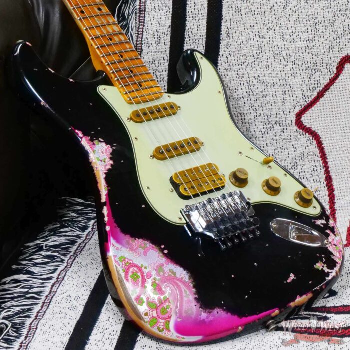 Fender Custom Shop Wild West Black Lightning Stratocaster HSS Floyd Rose Maple Board 22 Frets Heavy Relic Pink Paisley - Image 8