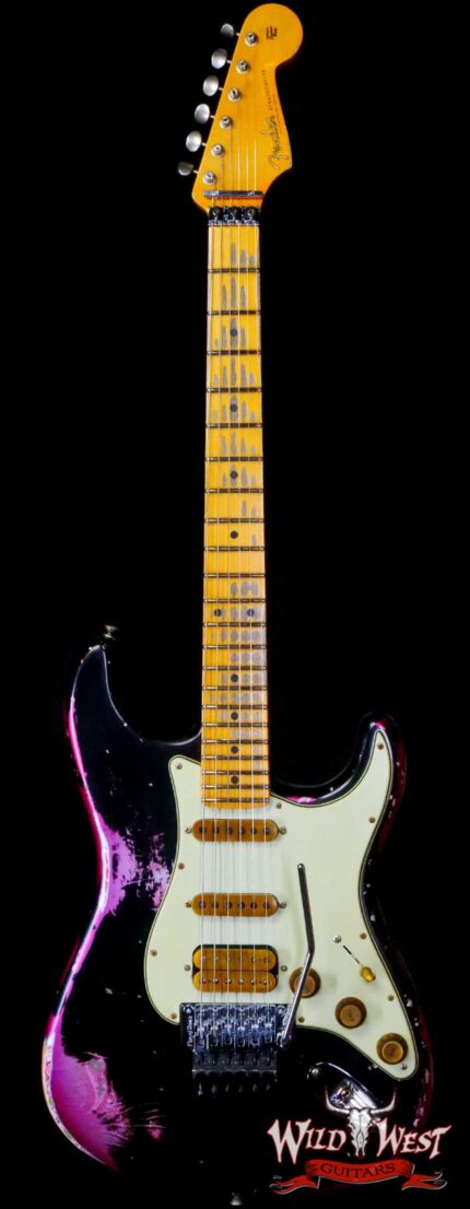 Fender Custom Shop Wild West Black Lightning Stratocaster HSS Floyd Rose Maple Board 22 Frets Heavy Relic Pink Paisley