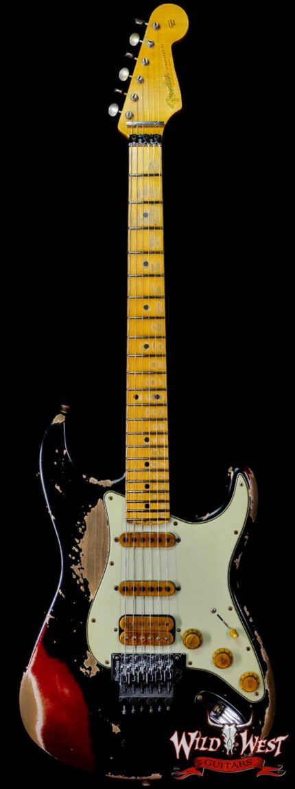 Fender Custom Shop Wild West Black Lightning Stratocaster Floyd Rose Heavy Relic Maple Board 22 Frets Candy Apple Red