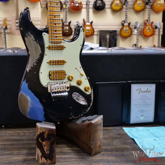 Fender Custom Shop Wild West Black Lightning Stratocaster Floyd Rose Heavy Relic Maple Board 22 Lake Placid Blue - Image 8