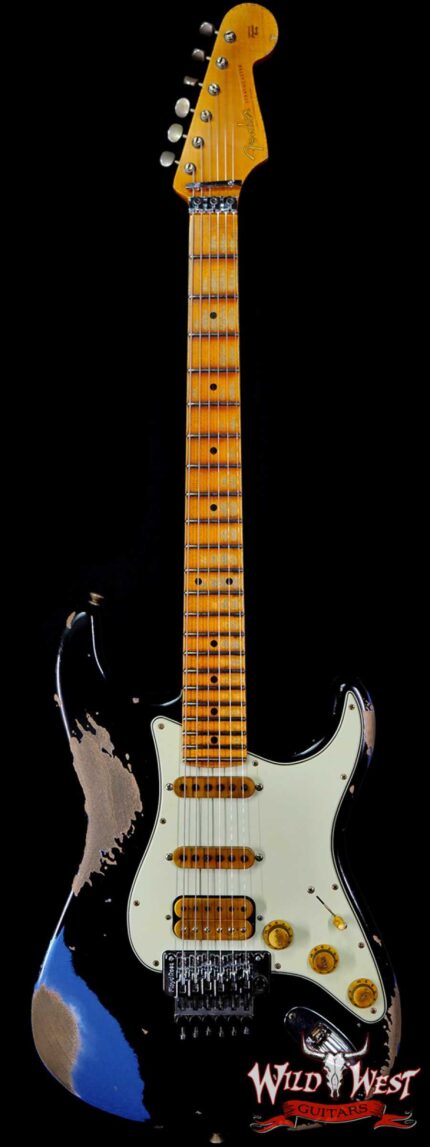 Fender Custom Shop Wild West Black Lightning Stratocaster Floyd Rose Heavy Relic Maple Board 22 Lake Placid Blue