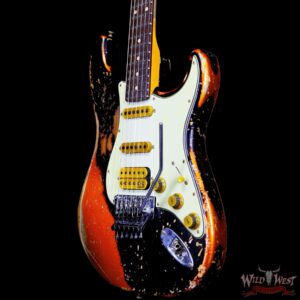 Fender Custom Shop Wild West Black Lightning Stratocaster HSS Floyd Rose Rosewood Board 22 Frets Heavy Relic Candy Tangerine - Image 2