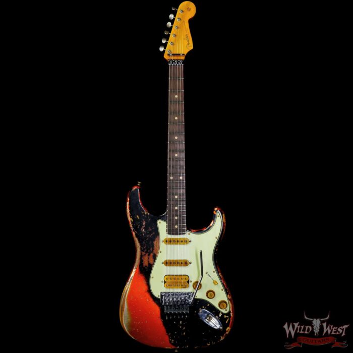 Fender Custom Shop Wild West Black Lightning Stratocaster HSS Floyd Rose Rosewood Board 22 Frets Heavy Relic Candy Tangerine - Image 3