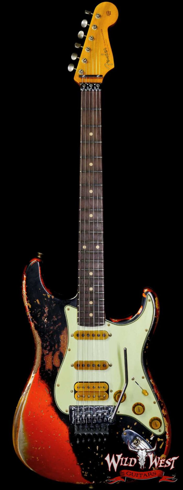 Fender Custom Shop Wild West Black Lightning Stratocaster HSS Floyd Rose Rosewood Board 22 Frets Heavy Relic Candy Tangerine - Image 1