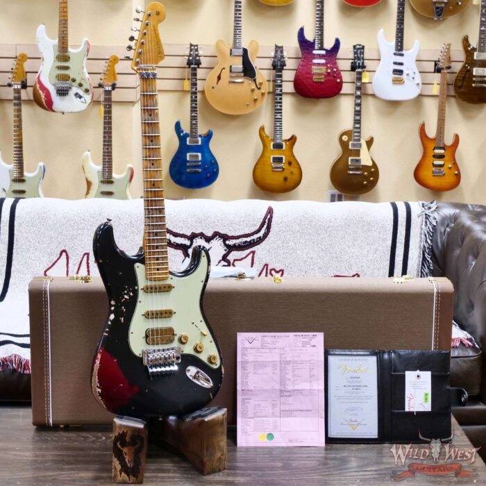 Fender Custom Shop Wild West Black Lightning Stratocaster HSS Floyd Rose Maple Fingerboard 22 Frets Heavy Relic Candy Apple Red 7.95 LBS - Image 6