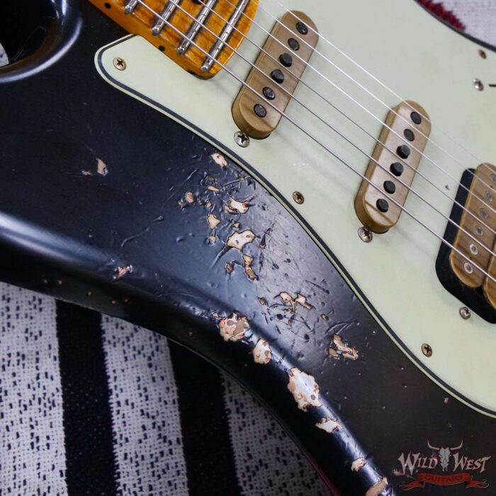 Fender Custom Shop Wild West Black Lightning Stratocaster HSS Floyd Rose Maple Fingerboard 22 Frets Heavy Relic Candy Apple Red 7.95 LBS - Image 9