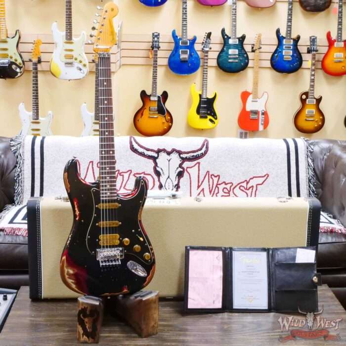 Fender Custom Shop Wild West Black Lightning Stratocaster HSS Floyd Rose Rosewood Board Black Pickguard Heavy Relic Candy Apple Red - Image 6