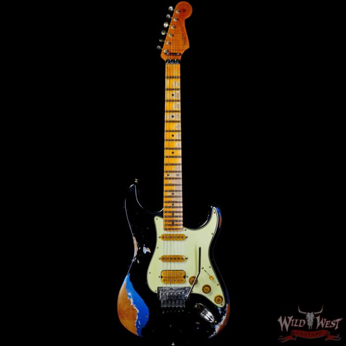 Fender Custom Shop Wild West Black Lightning Stratocaster HSS Floyd Rose Maple Board 22 Frets Heavy Relic Lake Placid Blue - Image 3