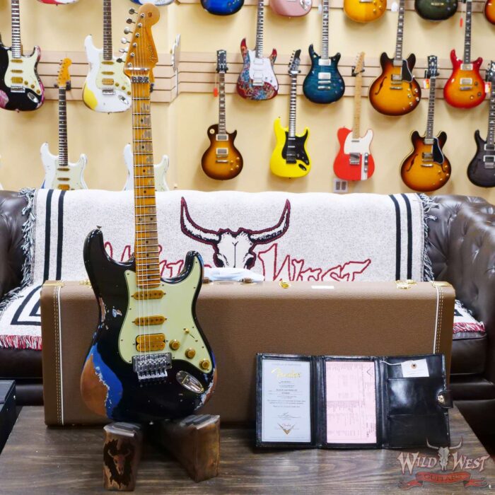 Fender Custom Shop Wild West Black Lightning Stratocaster HSS Floyd Rose Maple Board 22 Frets Heavy Relic Lake Placid Blue - Image 6