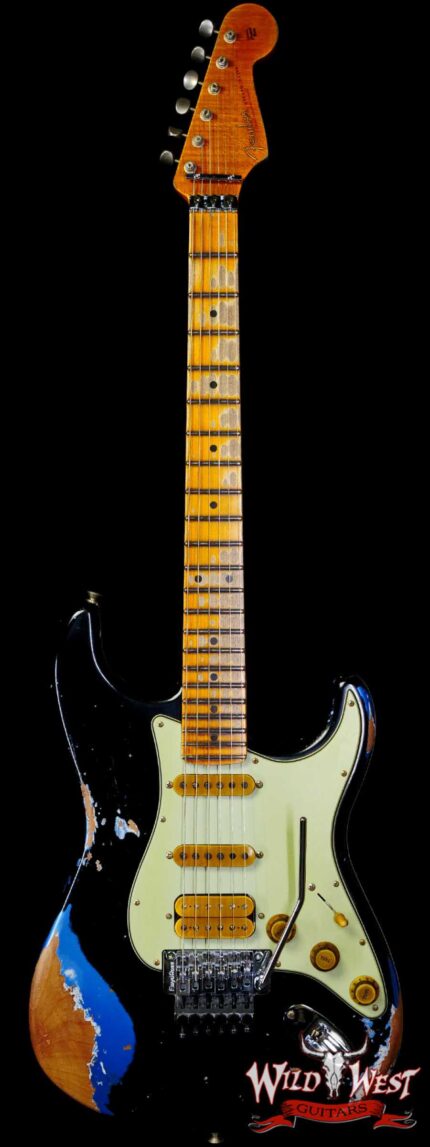 Fender Custom Shop Wild West Black Lightning Stratocaster HSS Floyd Rose Maple Board 22 Frets Heavy Relic Lake Placid Blue