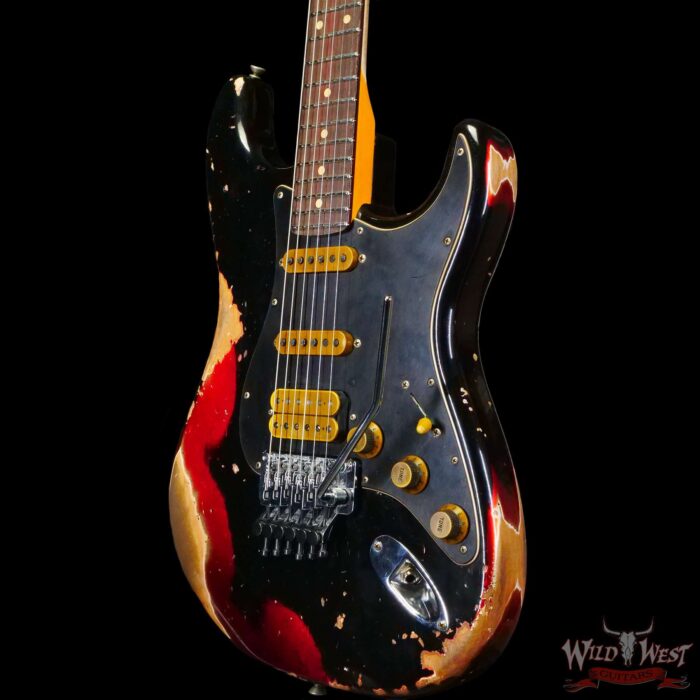 Fender Custom Shop Wild West Black Lightning Stratocaster HSS Floyd Rose Rosewood Board Black Pickguard Heavy Relic Candy Apple Red - Image 2