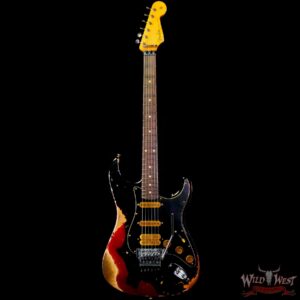 Fender Custom Shop Wild West Black Lightning Stratocaster HSS Floyd Rose Rosewood Board Black Pickguard Heavy Relic Candy Apple Red - Image 3
