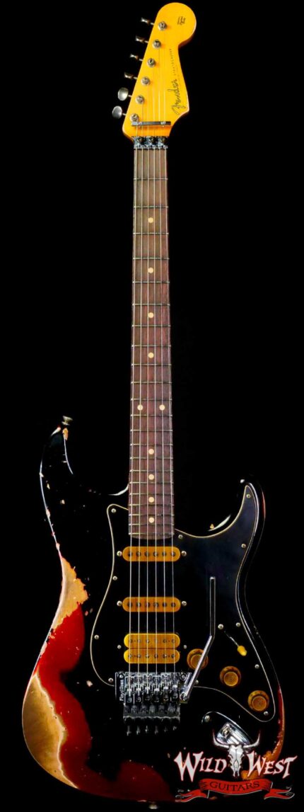 Fender Custom Shop Wild West Black Lightning Stratocaster HSS Floyd Rose Rosewood Board Black Pickguard Heavy Relic Candy Apple Red