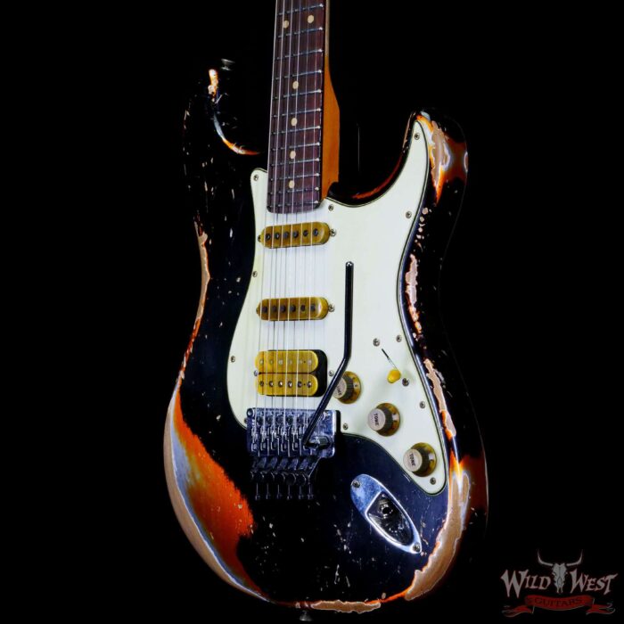 Fender Custom Shop Wild West Black Lightning Stratocaster HSS Floyd Rose Rosewood Board 22 Frets Heavy Relic Candy Tangerine - Image 2