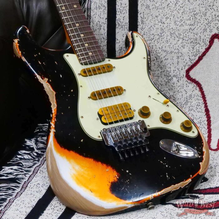 Fender Custom Shop Wild West Black Lightning Stratocaster HSS Floyd Rose Rosewood Board 22 Frets Heavy Relic Candy Tangerine - Image 8