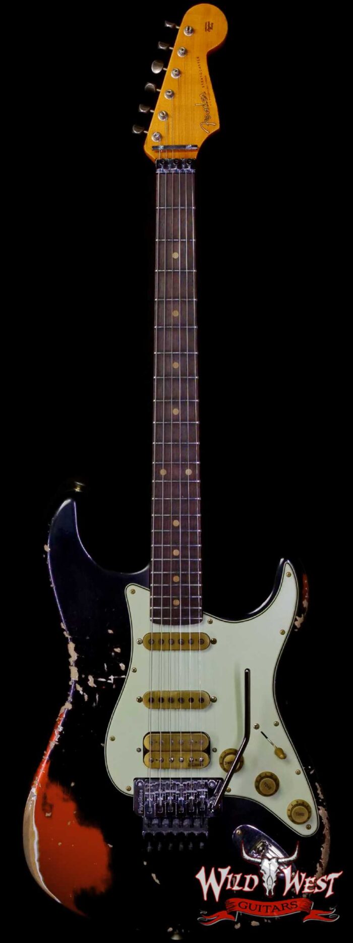 Fender Custom Shop Wild West Black Lightning Stratocaster HSS Floyd Rose Rosewood Fingerboard 22 Frets Heavy Relic Candy Tangerine 7.90 lbs - Image 1