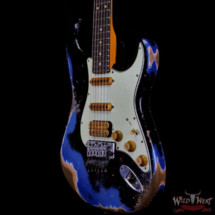 Fender Custom Shop Wild West Black Lightning Stratocaster Floyd Rose Heavy Relic Rosewood Board 22 Frets Lake Placid Blue - Image 2