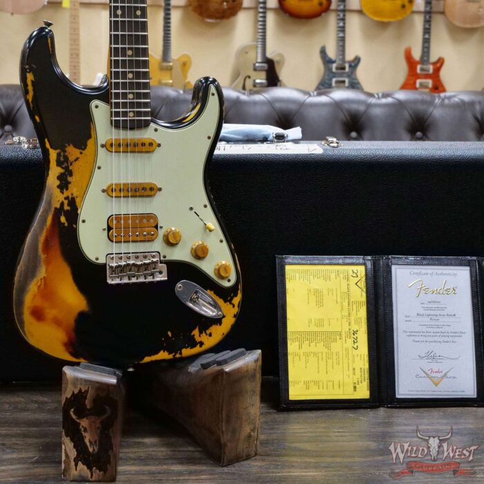 Fender Custom Shop Wild West Black Lightning 2.0 Stratocaster HSS Heavy Relic Rosewood Board 21 Frets 3 Tone Sunburst - Image 8