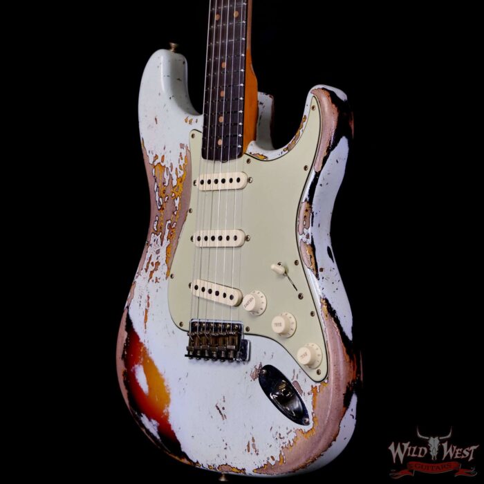 Fender Custom Shop Limited Edition 1959 Stratocaster Super Heavy Relic Sonic Blue over 3 Tone Sunburst 7.90 LBS - Image 2